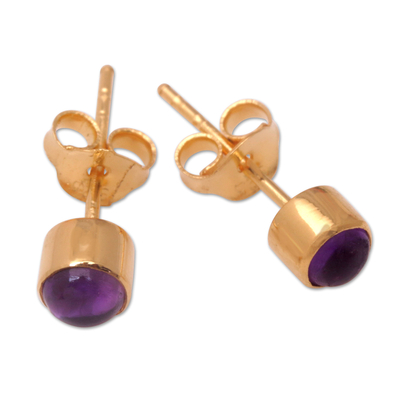 Gold-plated amethyst stud earrings, 'Petite Purple' - 18k Gold-Plated Stud Earrings with Amethyst Stone from Bali