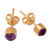 Gold-plated amethyst stud earrings, 'Petite Purple' - 18k Gold-Plated Stud Earrings with Amethyst Stone from Bali (image 2c) thumbail