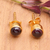 Gold-plated garnet stud earrings, 'Petite Red' - 18k Gold-Plated Stud Earrings with Garnet Stone from Bali (image 2) thumbail