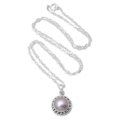 Cultured pearl pendant necklace, 'Lovely Grey' - Sterling Silver Pendant Necklace with Grey Cultured Pearl