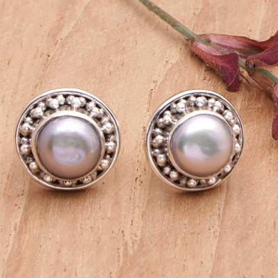Aretes de perlas cultivadas - Aretes de Plata de Ley con Perlas Cultivadas Grises