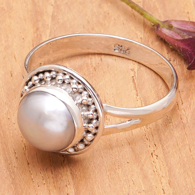 Anillo de cóctel con perlas cultivadas - Anillo de cóctel de plata de ley con perla cultivada gris