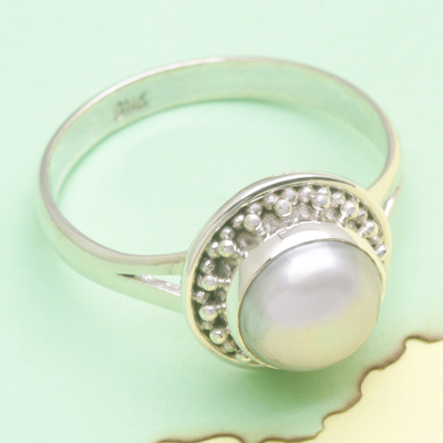 Anillo de cóctel con perlas cultivadas - Anillo de cóctel de plata de ley con perla cultivada gris