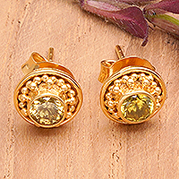 Gold-plated peridot stud earrings, 'Sweet Girl' - 18k Gold-Plated Peridot Stud Earrings Crafted in Bali