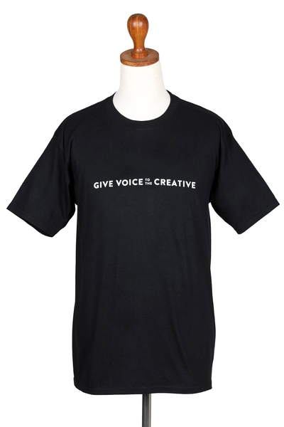 Cotton t-shirt, 'Creativity' - Inspirational Black Cotton Short-Sleeve T-Shirt from Bali