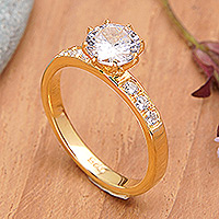 Gold-plated cubic zirconia solitaire ring, 'Aurora of Love' - 18k Gold-Plated Solitaire Ring with Cubic Zirconia Stone