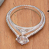 Cubic zirconia solitaire ring, 'Radiant Promises' - Sterling Silver Solitaire Ring with Cubic Zirconia Jewels