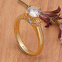 Gold-plated cubic zirconia solitaire ring, 'Empress Passion' - Classic 18 Gold-Plated Solitaire Ring with Cubic Zirconia
