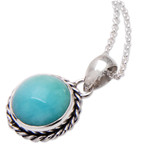 Amazonite pendant necklace, 'Successful Destiny' - Sterling Silver Pendant Necklace with Amazonite Cabochon