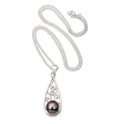 collar con colgante de perlas cultivadas - Collar con Colgante de Plata de Ley con Perla Negra Cultivada