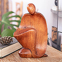 Wood sculpture, 'Dreamy Man' - Semi-Abstract Brown Suar Wood Sculpture Handcrafted in Bali