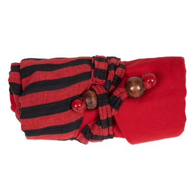 Cotton shoulder bag, 'Red Lurik' - Handcrafted Red Striped Cotton Shoulder Bag from Java