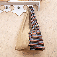 Bolso bandolera de algodón - Bolso de hombro de algodón a rayas marrón hecho a mano de Java