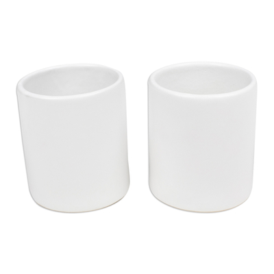 Tazas de cerámica, (par) - Juego de 2 tazas minimalistas de cerámica blanca hechas a mano de Bali