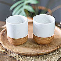 Ceramic cups, 'Sweet Evening' (pair) - Set of 2 Speckled Ceramic Cups in Brown and White Hues