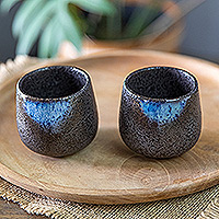 Tazas de cerámica, 'Bohemian Satisfaction' (par) - Juego de 2 tazas de cerámica bohemia hechas a mano en Bali