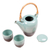 Juego de té de cerámica y bambú, (3 piezas) - Juego de Té de Cerámica y Bambú en Turquesa y Negro (3 Piezas)
