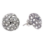 Sterling silver button earrings, 'Swirling Bubbles' - Bubble-Patterned Sterling Silver Button Earrings from Bali