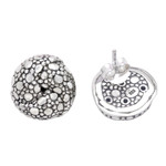 Sterling silver button earrings, 'Swirling Bubbles' - Bubble-Patterned Sterling Silver Button Earrings from Bali