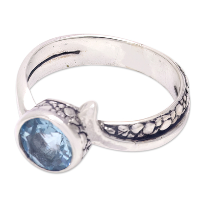 Blue topaz single stone ring, 'Loyal Embrace' - One-Carat Faceted Blue Topaz Single Stone Ring from Bali