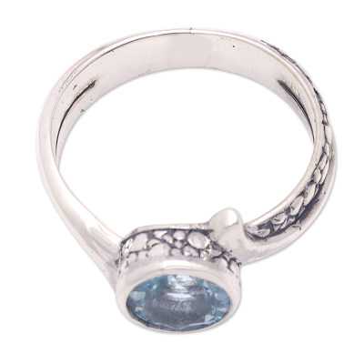 Blue topaz single stone ring, 'Loyal Embrace' - One-Carat Faceted Blue Topaz Single Stone Ring from Bali