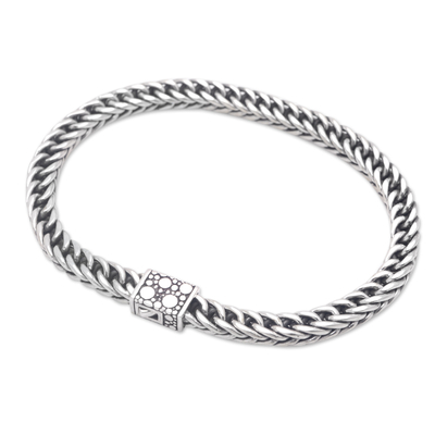Men's sterling silver chain bracelet, 'Knight of Waves' - Men's Sterling Silver Chain Bracelet Crafted in Bali