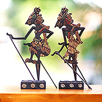 Wood shadow puppets, 'Divine Pair' - Handmade Klepu Wood Rama and Sita Shadow Puppets (Set of 2)