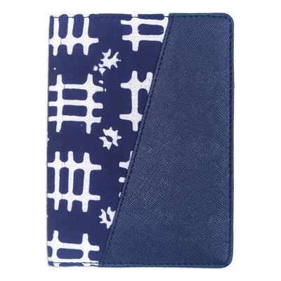 Batik cotton and faux leather passport holder, 'Midnight Jakarta' - Handcrafted Batik Faux Leather Passport Holder in Blue