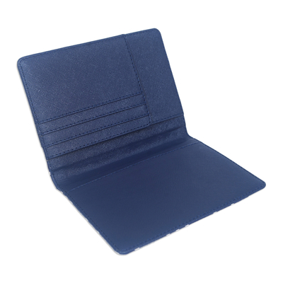 Porta pasaporte batik de algodón y piel sintética - Porta pasaporte de piel sintética Batik hecho a mano en azul