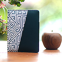 Batik cotton and faux leather passport holder, 'Jade Traditions' - Handcrafted Batik Faux Leather Passport Holder in Green