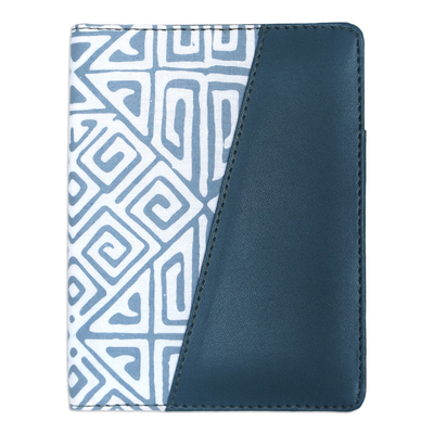 Batik cotton and faux leather passport holder, 'Jade Traditions' - Handcrafted Batik Faux Leather Passport Holder in Green