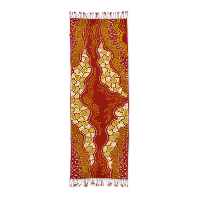Mantón de rayón Batik, 'Shore Sunset' - Mantón de rayón Batik hecho a mano en tonos cálidos de Java