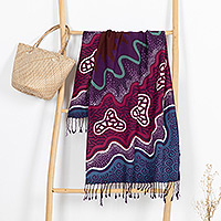 Batik rayon shawl, 'Magical Breeze' - Handcrafted Purple and Burgundy Batik Rayon Shawl from Java