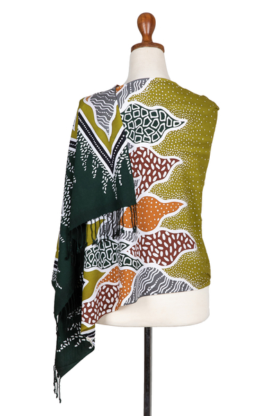 Batik-Viskose-Schal – Handgefertigter tropischer geometrischer Batik-Rayon-Schal aus Java