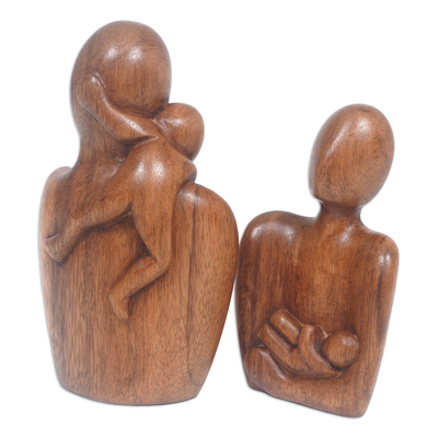 Wood sculpture, 'Thriving Family' - Hand-Carved Suar Wood Sculpture of a Family