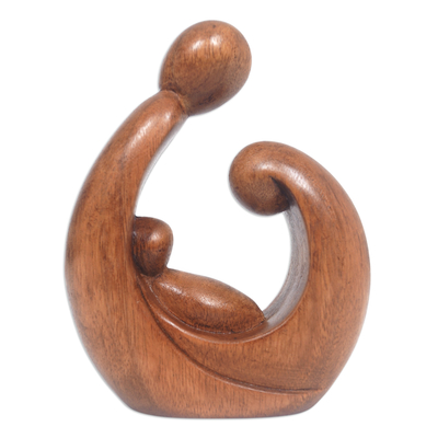 Wood sculpture, 'Jolly Union' - Hand-Carved Abstract Suar Wood Sculpture of a Family