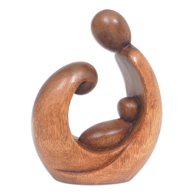 Wood sculpture, 'Jolly Union' - Hand-Carved Abstract Suar Wood Sculpture of a Family