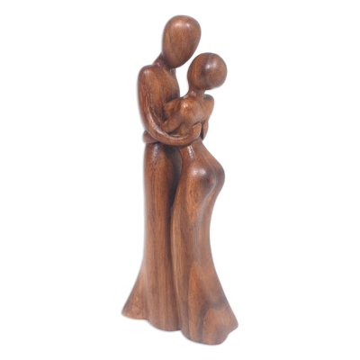 Holzskulptur - Handgeschnitzte romantische Suar-Holzskulptur eines Paares