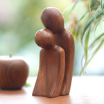Wood sculpture, 'A Parent's Affection' - Hand-Carved Suar Wood Sculpture of Parent and Child