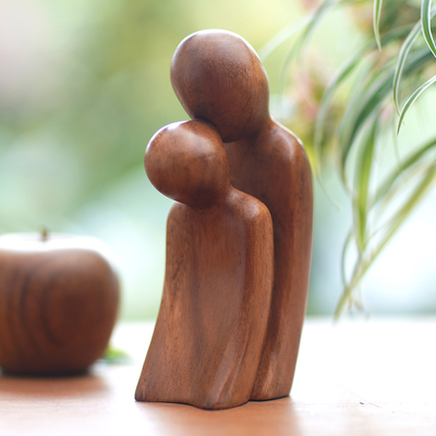 Escultura de madera - Escultura de madera de suar tallada a mano de padre e hijo