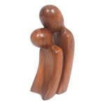 Wood sculpture, 'A Parent's Affection' - Hand-Carved Suar Wood Sculpture of Parent and Child