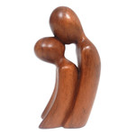 Wood sculpture, 'A Parent's Affection' - Hand-Carved Suar Wood Sculpture of Parent and Child