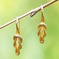 Gold-plated drop earrings, 'Endless Bonds' - Polished 18k Gold-Plated Abstract Drop Earrings from Bali