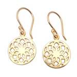 Gold-plated dangle earrings, 'Divine Energies' - Polished 18k Gold-Plated Round Lotus Dangle Earrings