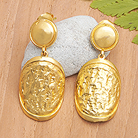 Gold-plated dangle earrings, 'Klungkung Dame' - 18k Gold-Plated Traditional Dangle Earrings from Bali