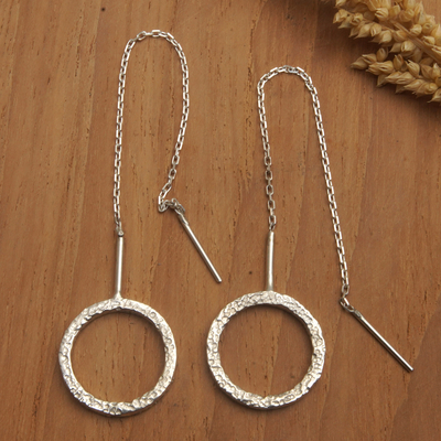 Sterling silver threader earrings, 'Round Memories' - Sterling Silver Threader Earrings with Round Pendants