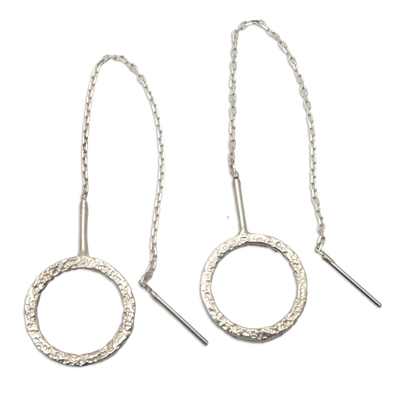Sterling silver threader earrings, 'Round Memories' - Sterling Silver Threader Earrings with Round Pendants