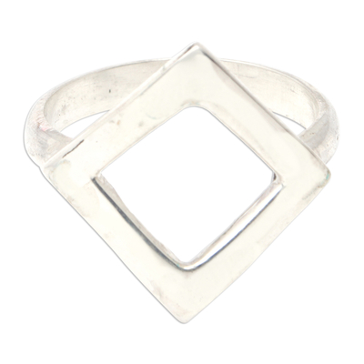 Anillo de cóctel de plata de ley - Anillo de cóctel minimalista de plata de ley con forma de diamante