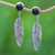 Onyx dangle earrings, 'Blessed Feathers' - Feather-Themed Dangle Earrings with Onyx Cabochons