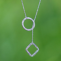Sterling silver lariat necklace, 'Contemporary Appeal' - Modern Sterling Silver Lariat Necklace with Hammered Finish